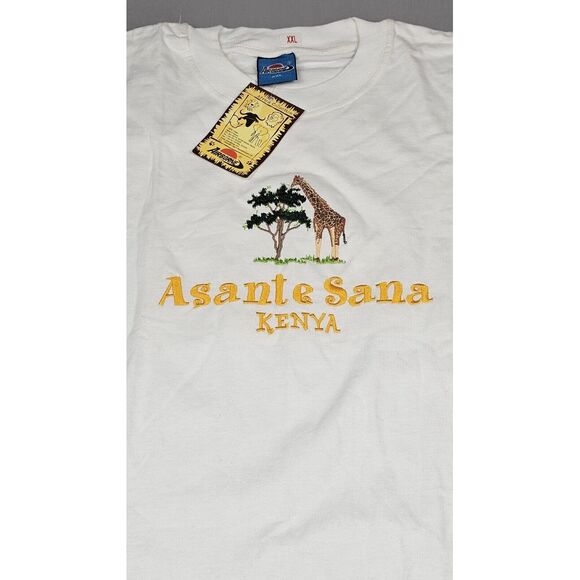 Asante Sana Kenya T-Shirt Mens 2XL. Vintage Africa White Embroidered Giraffe.‎ - Picture 2 of 7
